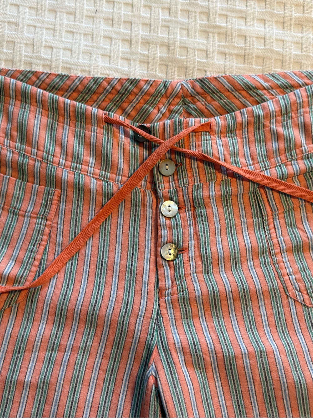 Sundance pink/orange Striped Cotton Shirt with Green and Blue Accents